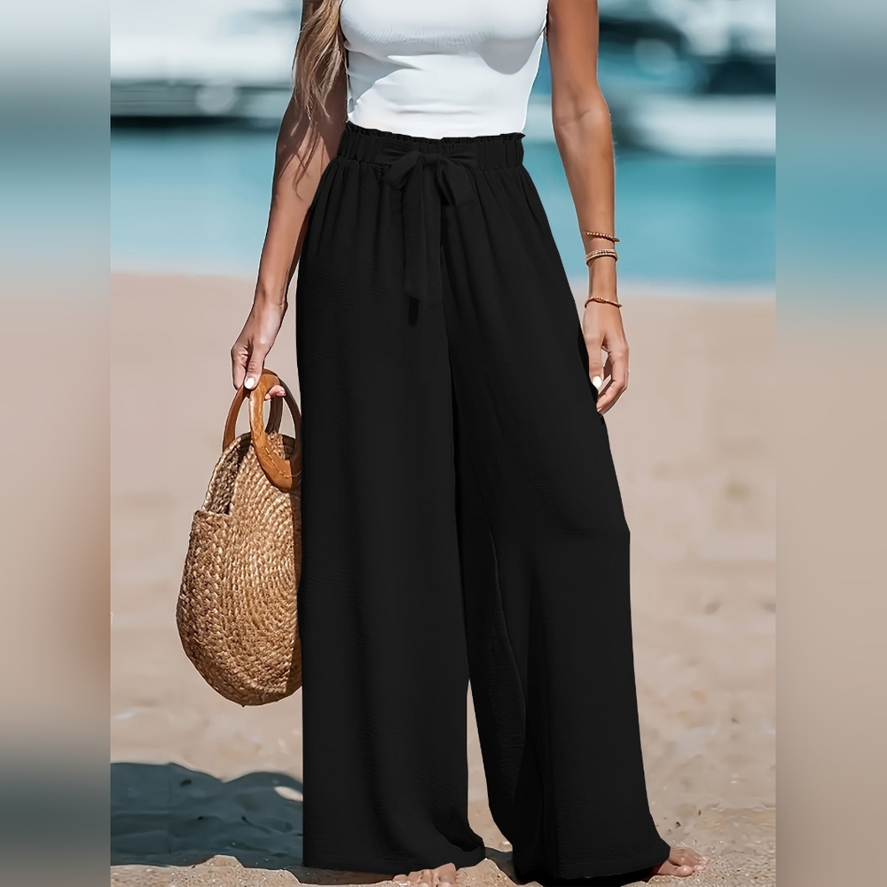 Women's Elegant Full Size Black Wide-Leg Pants Plus Size